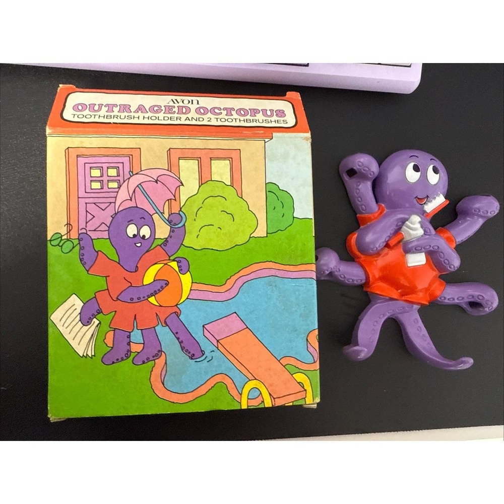 Vintage 1978 Avon Outraged Purple Octopus Toothbrush Holder NOS New Box